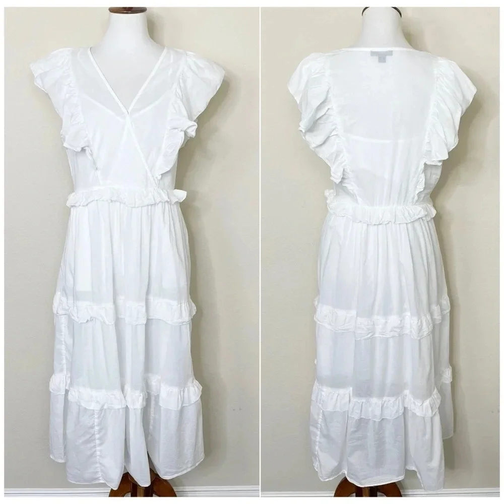 J. Crew Ruffle Sleeve Cotton Voile‎ White Dress Size Small